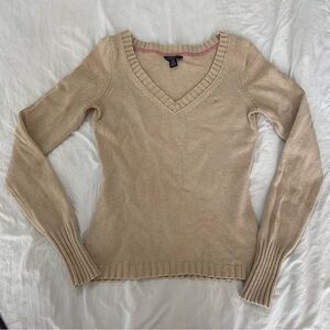 Vintage Y2K American Eagle Outfitters Tan Pink V-Neck Sweater
